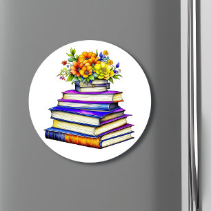 Hübsche Vintage-Bücher und personalisierte Blumen Magnet