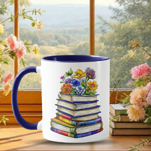 Hübsche Vintage-Bücher und personalisierte Blumen Tasse