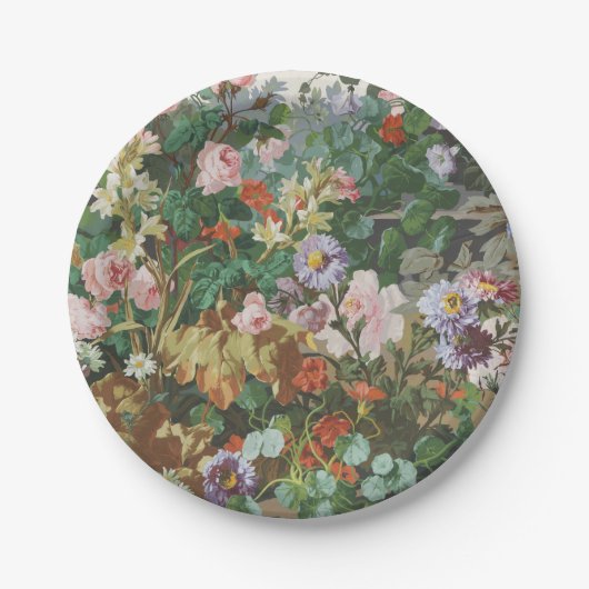 Hübsche Vintage bunte Blumen Blumenmalerei Pappteller (Vorderseite)