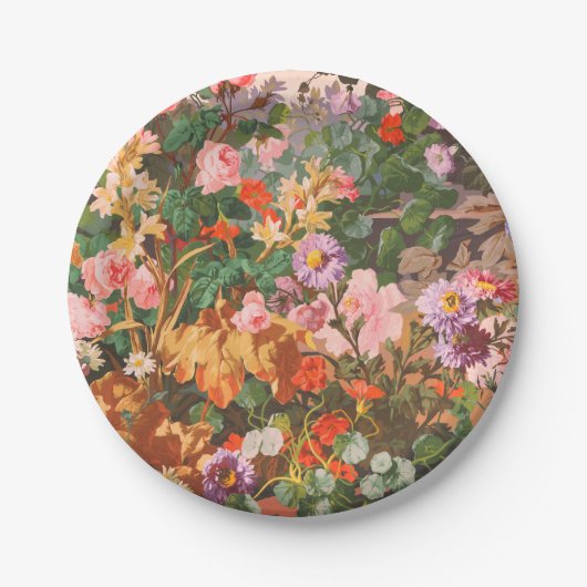 Hübsche Vintage bunte Blumen Blumenmalerei Pappteller (Vorderseite)