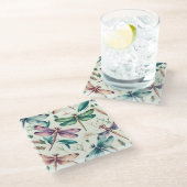 HÜBSCHE VINTAGE DRAGONFLIEN IN BLAUEM GRÜNGELBEN GLASUNTERSETZER (Schrägansicht)