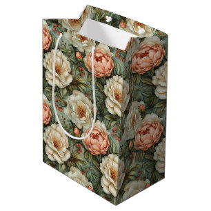 Hübsche Vintage Elegant Weiß und Peach Floral Mittlere Geschenktüte