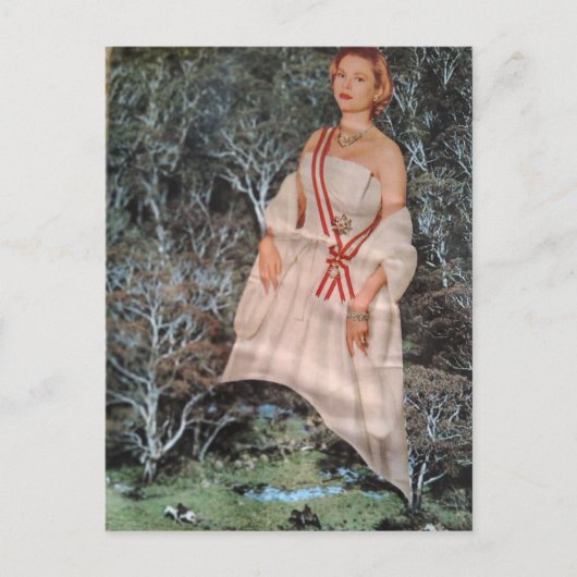 Hübsche Vintage-Frau in einer Waldcollage Postkarte (Vorderseite)