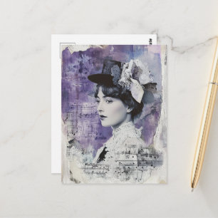 Hübsche Vintage-Frau Lila Collage Notenblatt  Postkarte