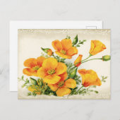 Hübsche Vintage Gelbblumen Postkarte (Vorne/Hinten)