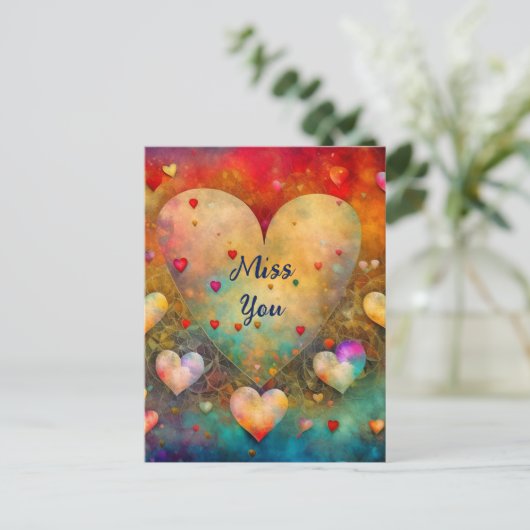 Hübsche Vintage Herzen Miss Sie Postkarte (Stehend Vorderseite)