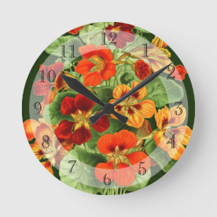 Hübsche Vintage Jugendstil-Nasturtium Runde Wanduhr