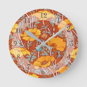Hübsche Vintage Jugendstil Orange Poppy Runde Wanduhr
