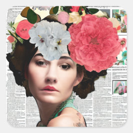 Hübsche Vintage Lady Paper Collage Art Quadratischer Aufkleber