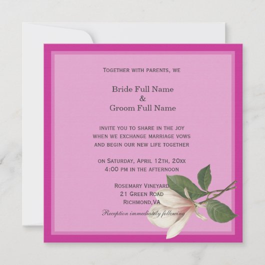 hübsche Vintage Magnolia Blume Rosa Frühlingshochz Einladung (Vorderseite)