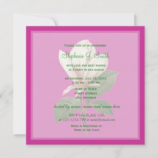 hübsche Vintage Magnolien Blume Rosa Brautparty Einladung (Vorderseite)