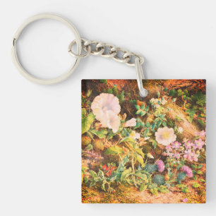 Hübsche Vintage-Petunien-Blumen-Blumenmalerei Schlüsselanhänger