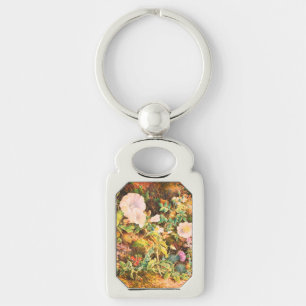Hübsche Vintage-Petunien-Blumen-Blumenmalerei Schlüsselanhänger