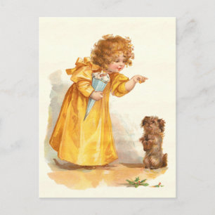 Hübsche Vintage-Postkarte kleines Mädchen und Hund Postkarte