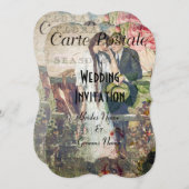 Hübsche Vintage Postkartenhochzeit Einladung (Vorne/Hinten)