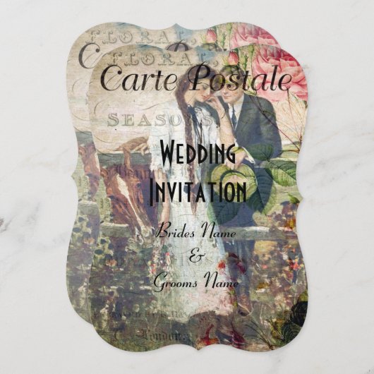 Hübsche Vintage Postkartenhochzeit Einladung (Vorne/Hinten)
