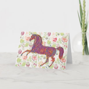 Hübsche Vintage-Rosa-Kunstpferd-Notizkarte Karte