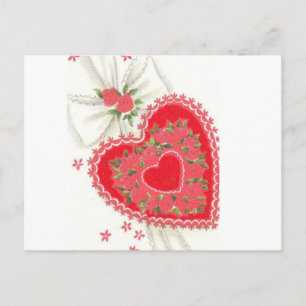 Hübsche Vintage-Rosa-Rose- und Spitzen-Postkarte Postkarte