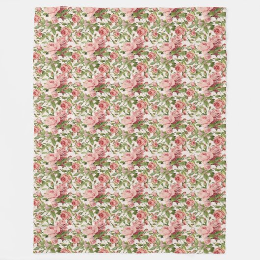 Hübsche Vintage rosa Rosen Fleecedecke (Vorderseite)