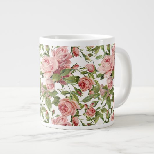 Hübsche Vintage Rosa Rosen Jumbo-Tasse (Vorderseite Rechts)