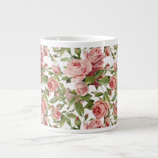 Hübsche Vintage Rosa Rosen Jumbo-Tasse (Vorderseite)