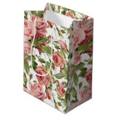 Hübsche Vintage rosa Rosen Mittlere Geschenktüte (Rückseite Schrägansicht)