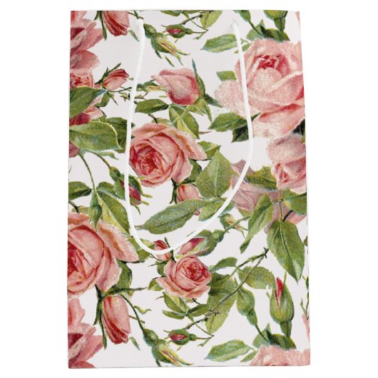 Hübsche Vintage rosa Rosen Mittlere Geschenktüte (Vorderseite)
