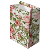 Hübsche Vintage rosa Rosen Mittlere Geschenktüte (Vorderseite Schrägansicht)