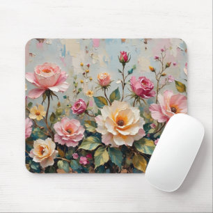Hübsche Vintage-Rosa- und Creme-Gartenrosen-Blumen Mousepad