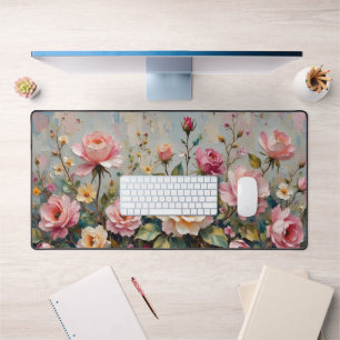 Hübsche Vintage-Rosa- und Creme-Gartenrosen-Blumen Schreibtischunterlage
