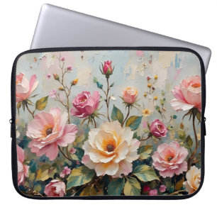Hübsche Vintage-Rosa- und Creme-Gartenrosen-Kunst Laptopschutzhülle