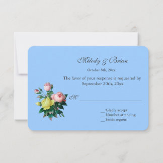 hübsche vintage rosa und gelbe Rosenblumen RSVP Karte