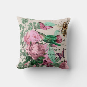 Hübsche Vintage Rose mit hummenden Vögeln und Bien Kissen
