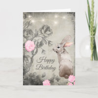 Hübsche Vintage Rose und Kaninchen zum Geburtstag