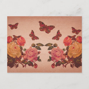 Hübsche Vintage-Rosen und Schmetterlinge Collage Postkarte