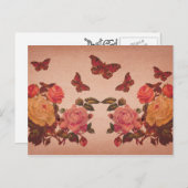 Hübsche Vintage Rosen und Schmetterlinge Postkarte (Vorne/Hinten)