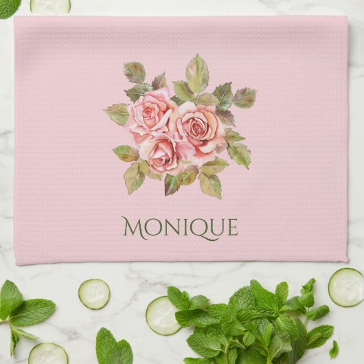 Hübsche Vintage Rosensteine Personalisiert Geschirrtuch (Gefaltet)