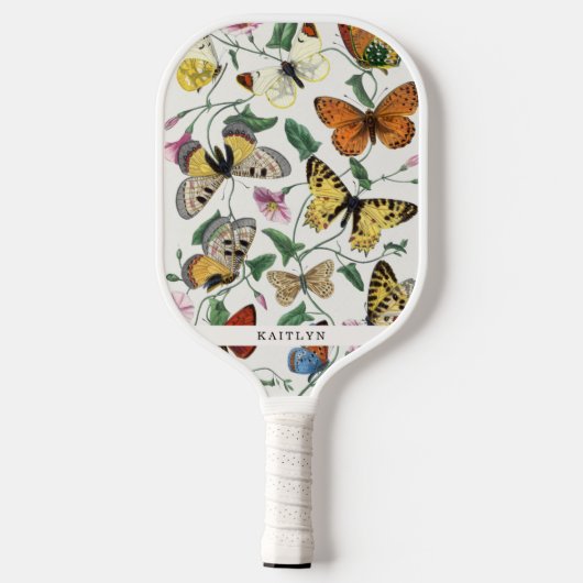 Hübsche Vintage Schmetterlinge | Name Pickleball Schläger (Rückseite)