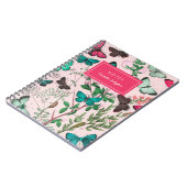 Hübsche Vintage Schmetterlinge Rosa Aquamariner Na Notizblock (Linke Seite)