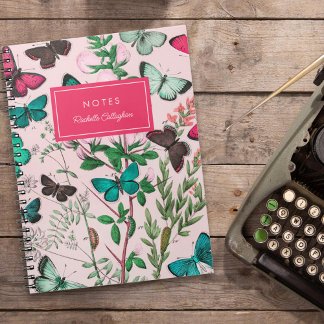 Hübsche Vintage Schmetterlinge Rosa Aquamariner Na Notizblock