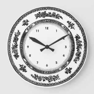 hübsche vintage schwarz-weiße Porzellan-Plattenuhr Große Wanduhr