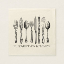 Hübsche Vintage Silberware, Name und Text Serviette