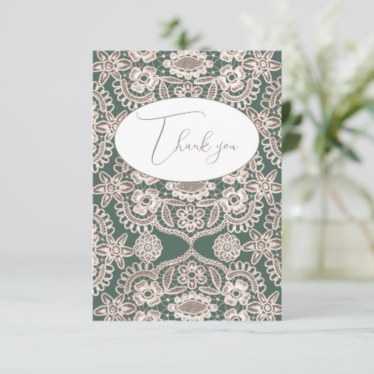 Hübsche Vintage Spitzenfläche Danke Karte (Stehend Vorderseite)