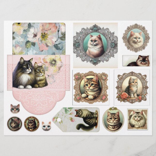 Hübsche Vintage-Style-Katzen-Fussy-Cuts mit Umschl (Vorderseite)