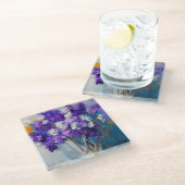 Hübsche Vintage violette Blumen Glasuntersetzer (Schrägansicht)