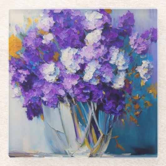 Hübsche Vintage violette Blumen Glasuntersetzer (Vorderseite)