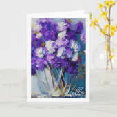 Hübsche Vintage violette Blumen | Hallo Karte (Gelbe Blume)