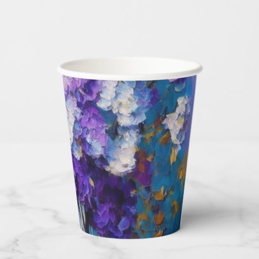 Hübsche Vintage violette Blumen Pappbecher (Rückseite)