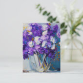 Hübsche Vintage violette Blumen Postkarte (Stehend Vorderseite)