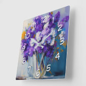 Hübsche Vintage violette Blumen Quadratische Wanduhr (Winkel)
